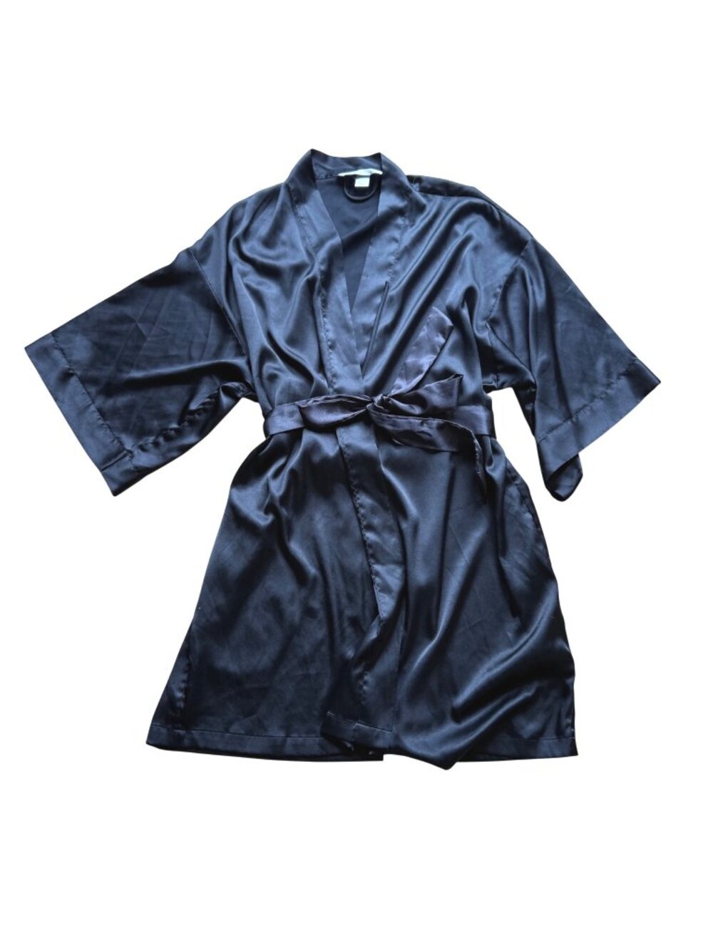 Victoria's Secret Womens Kimono Robe S/M Black Satin Short Sleepwear Vintage 90s